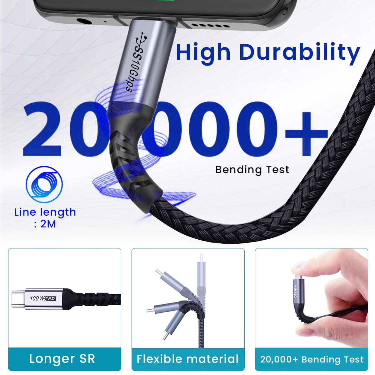 ZORBES Type C to Type C Cable 100W 6.5Ft Fast Charging USB C Cable USB 3.1 Gen 2 10Gbps Data Transfer Supports 4K HD Video Output Thunderbolt 3 Compatible with MacBook Pro/Air, Hub, USB C Devices ZORBES Type C to Type C Cable 100W 6.5Ft Fast Charging USB C Cable USB 3.1 Gen 2 10Gbps Data Transfer Supports 4K HD Video Output Thunderbolt 3 Compatible with MacBook Pro/Air, Hub, USB C Devices